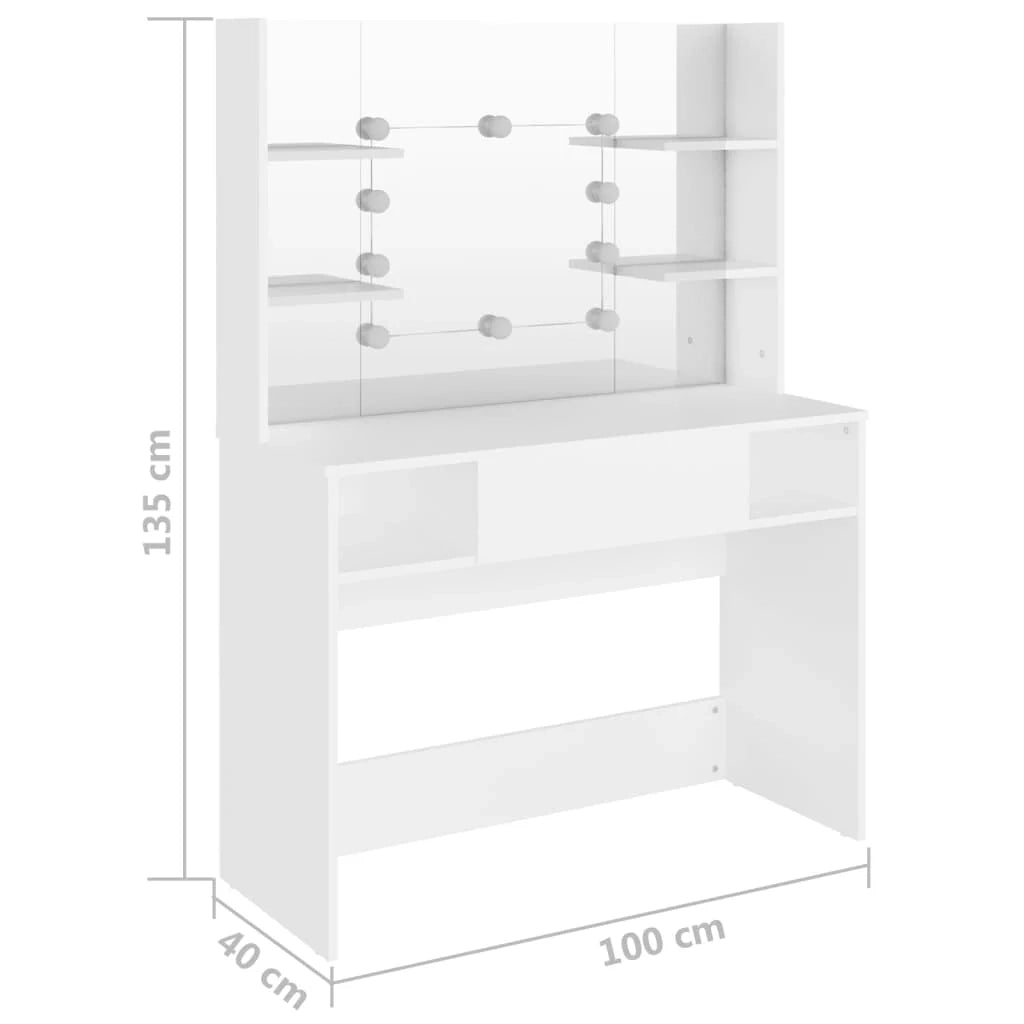 Tavolo da trucco con illuminazione a LED 100 x 40 x 135 cm MDF bianco 02_0006392