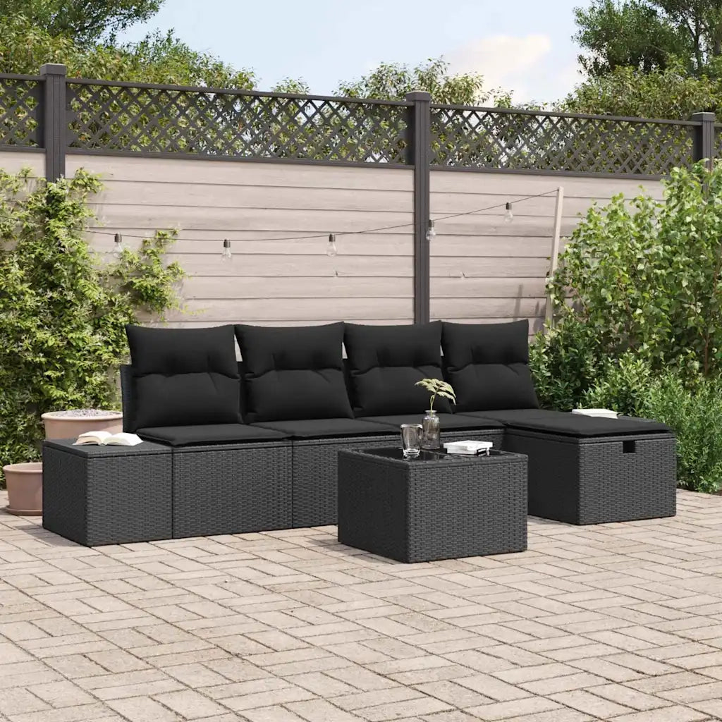 Set Divano da Giardino con cuscino 6 pcs Nero polyrattan 3359372