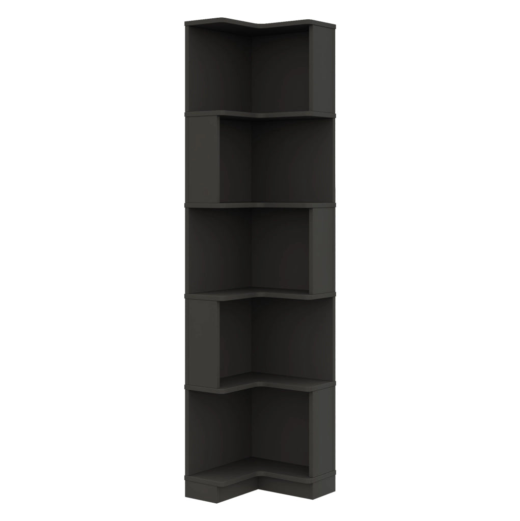 Libreria angolare 63.5x45x175 cm con luci LED a colore variabile; 5 ripiani in MDF nero
