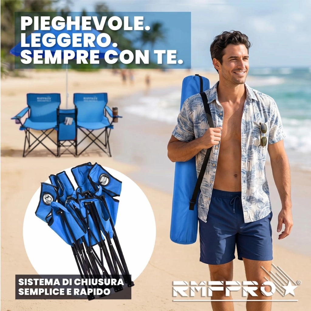 RMF PRO KIT OMBRELLONE + 2 SEDIE PIEGHEVOLI BLU