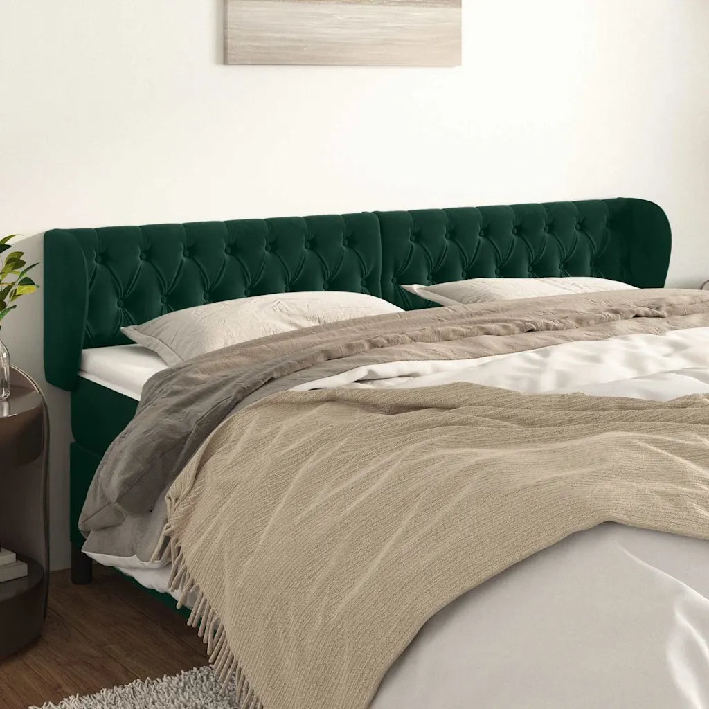 Testiera | Testata ad Orecchio Verde Scuro 183x23x78/88 cm in Velluto