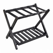 Set di 2 portavaligie bamb¨´ pieghevole con scarpiera e 5 cinghie cavalletto reggivaligie, Porta valigia a 2 ripiani Nero