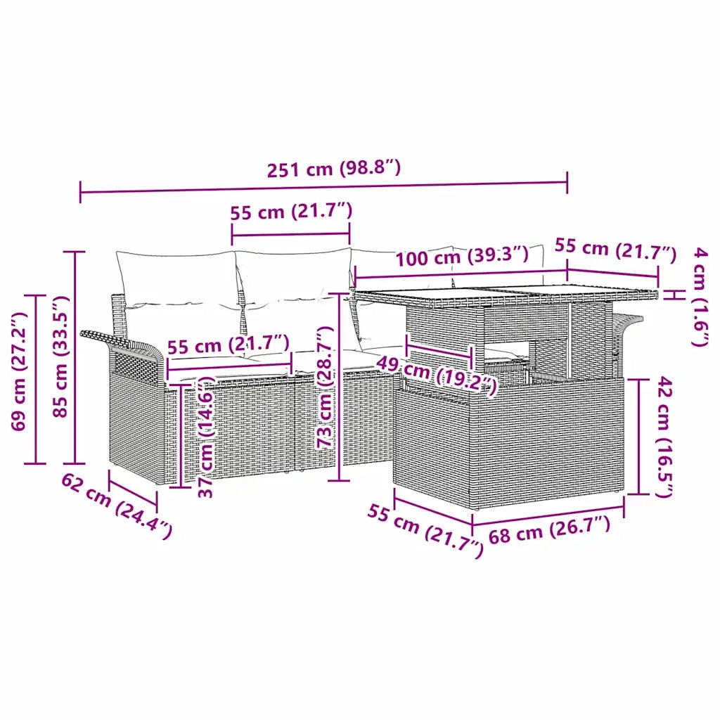 Set Divano da Giardino con cuscino 5 pcs Beige polyrattan 3348187