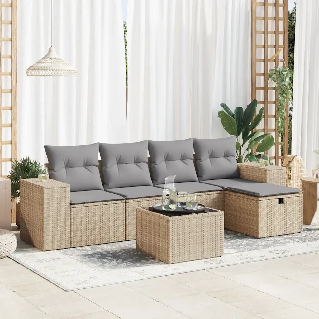 Set Divano da Giardino 6 pz con Cuscini Beige in Polyrattan 3325675
