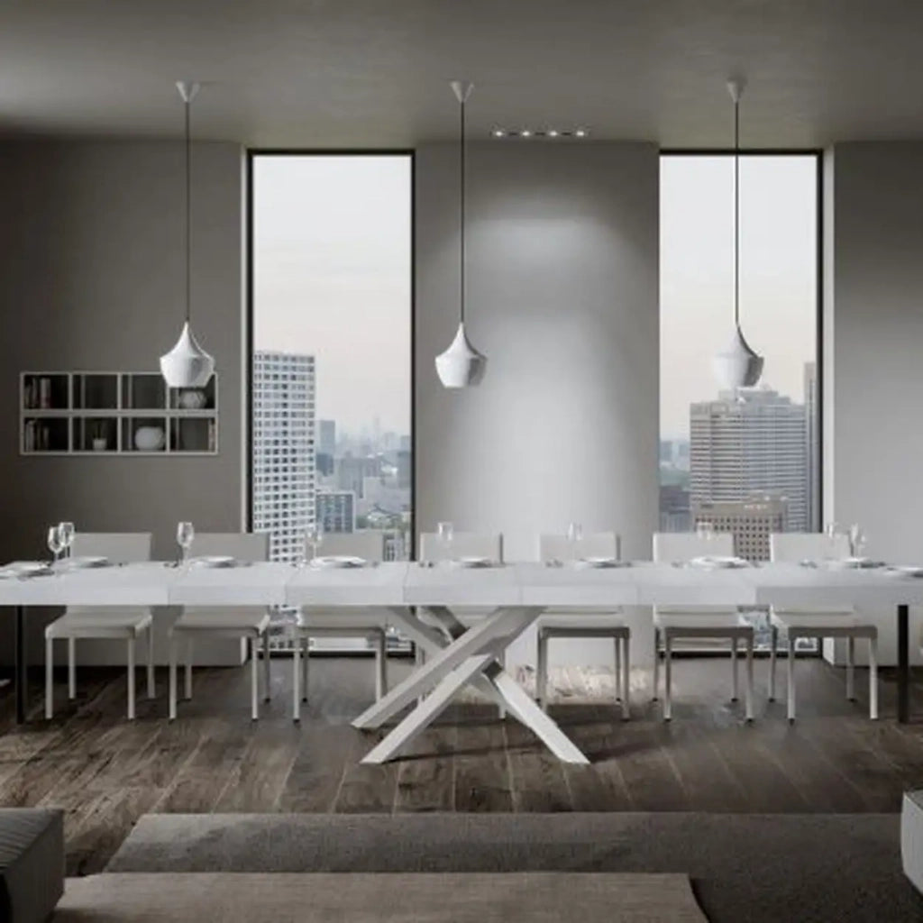 Tavolo allungabile 160/420x90 cm Volantis Premium colore bianco frassino gambe bianche