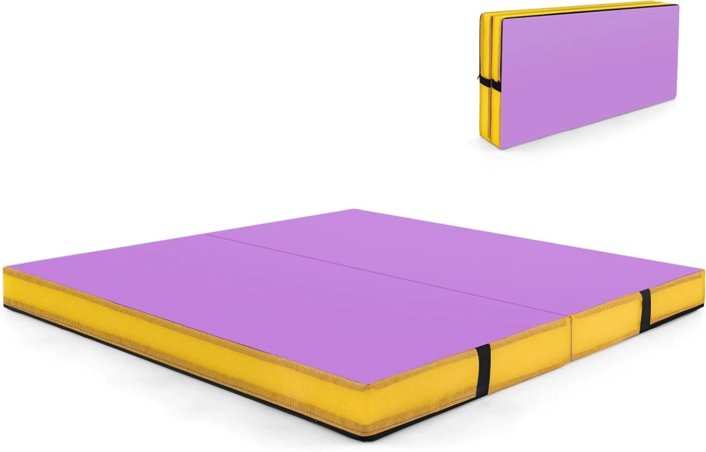 Tappetino FitnessPieghevole, Materassino per Ginnastica e Acrobatica con Rivestimento in Pelle Sintetica e Maniglie, per Esercizi a Casa per Yoga, Stretching e Pilates
