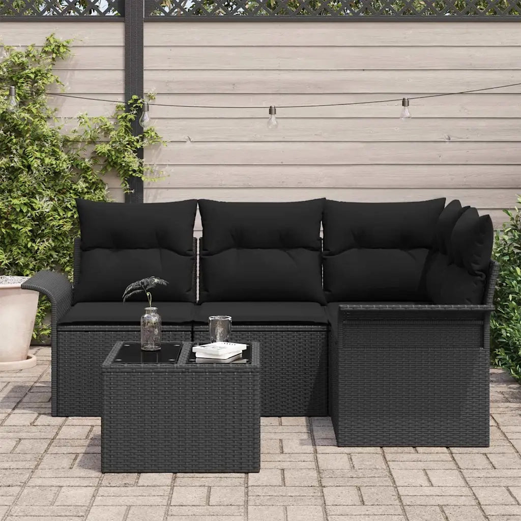 Set Divano da Giardino con archiviazione 5 pcs Nero polyrattan