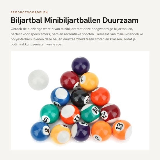 Pallini da Biliardo 32MM - 16 Pezzi - Hars di Poliestere - Duraturo - Adatto per Camere da Gioco - Materiale Ecologico - Minibilardini