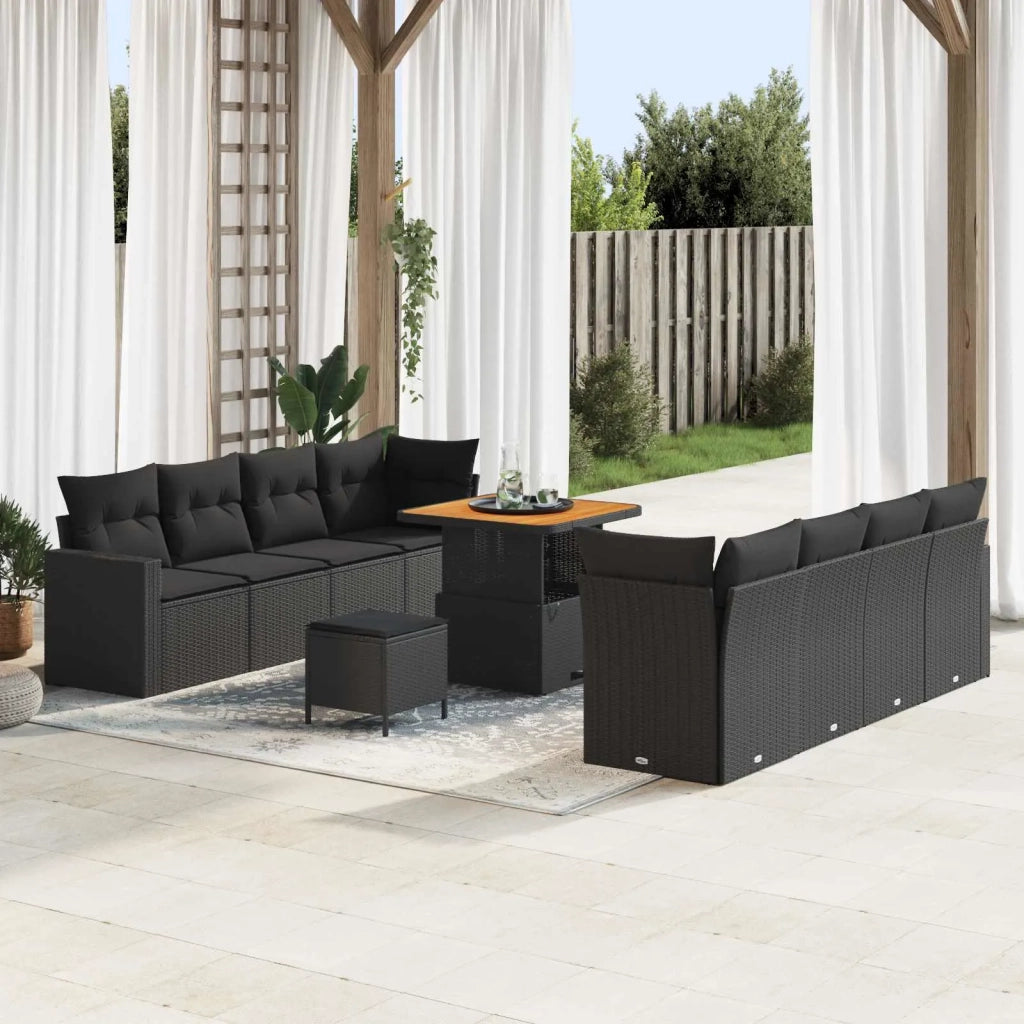 Set Divano da Giardino 11 pcs Nero polyrattan 3361584