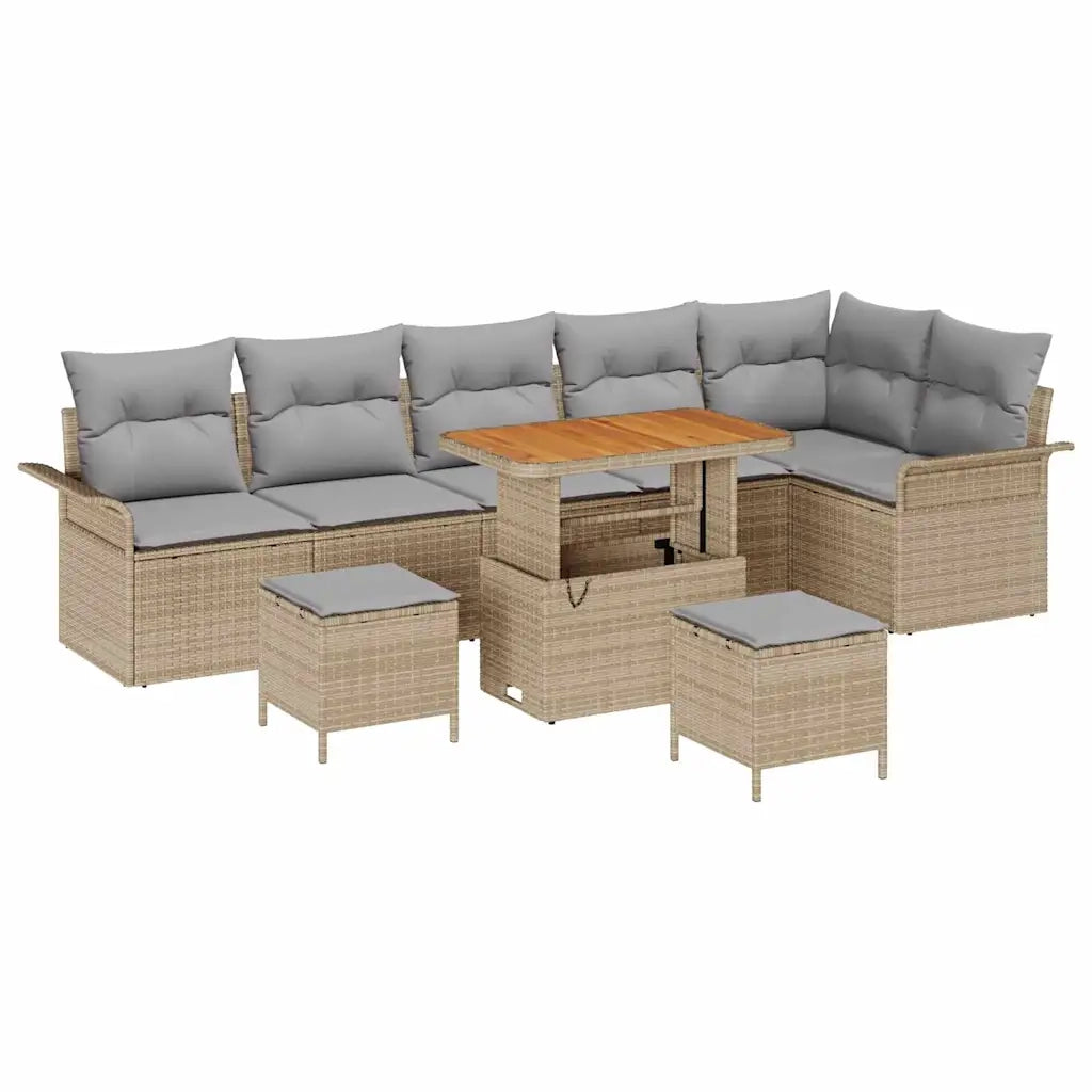 Set Divano da Giardino con cuscino 9 pcs Beige e Grigio Chiaro 3364107