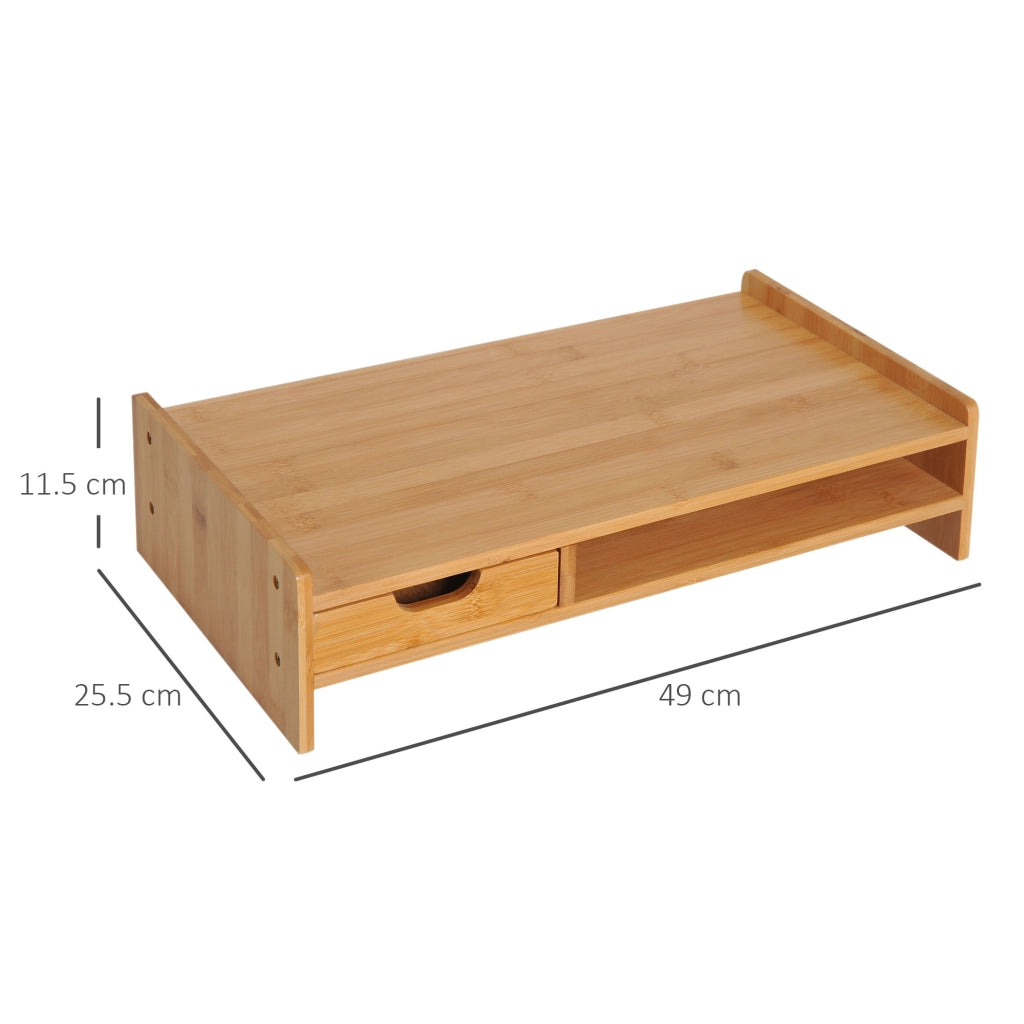 Supporto per monitor, supporto per schermo, organizer da scrivania con cassetti in finitura naturale, 49x25,5x11,5 cm, per l'organizzazione della