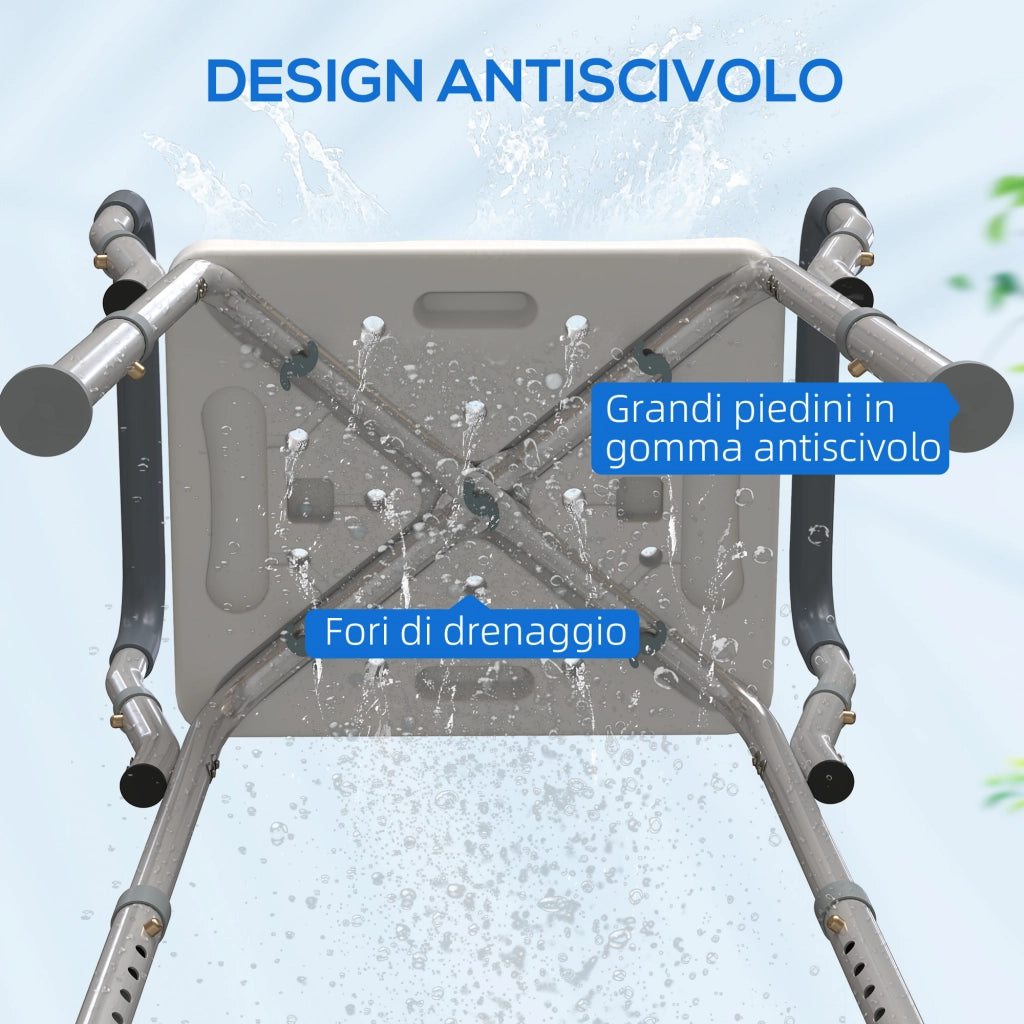 Sgabello Doccia Regolabile con Braccioli ¨C Xylo ¨C Alluminio HDPE EVA 52x45x57-69cm