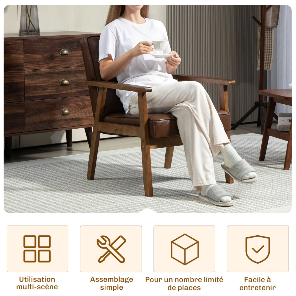 Poltrona ¨C Minimal ¨C Cuoio Sintetico Marrone 64x73x81
