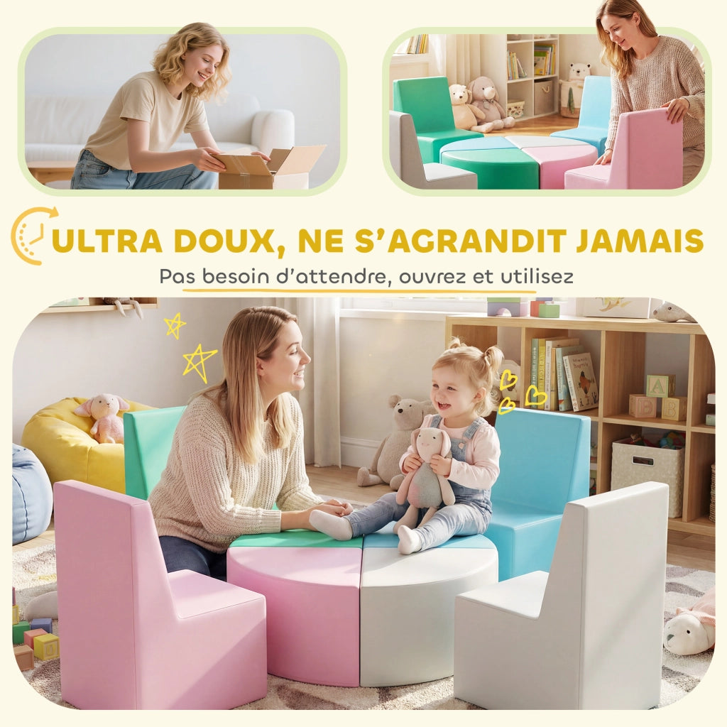 Set Motricit¨¤ Bambini 8 Pezzi ¨C Xylo ¨C Tavolo Sedie Moduli Morbidi Multicolore