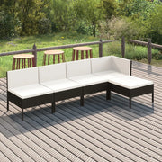 Set Divani da Giardino 5 pz con Cuscini in Polyrattan Nero 3094368