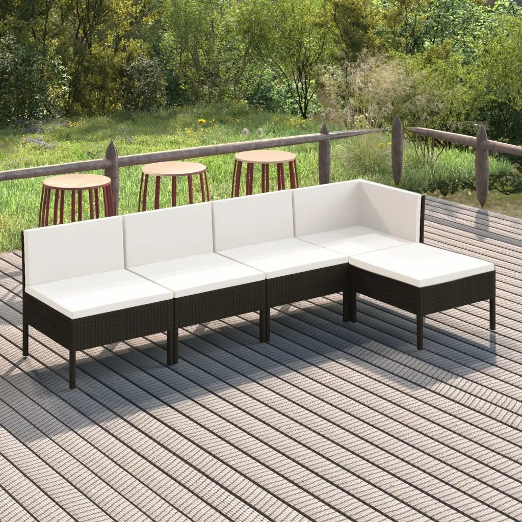 Set Divani da Giardino 5 pz con Cuscini in Polyrattan Nero 3094368