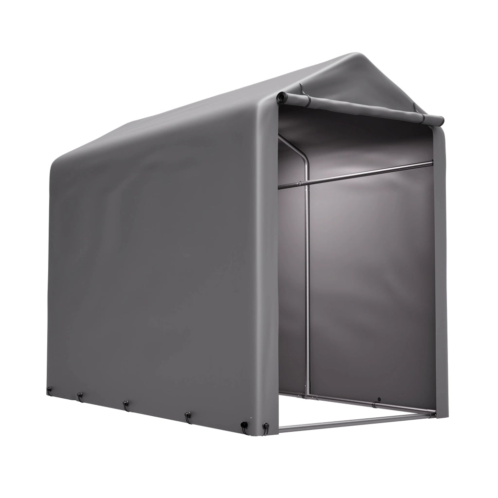 Garage per bici 187x100x160 cm con struttura in acciaio verniciato nero e telo PE impermeabile grigio scuro