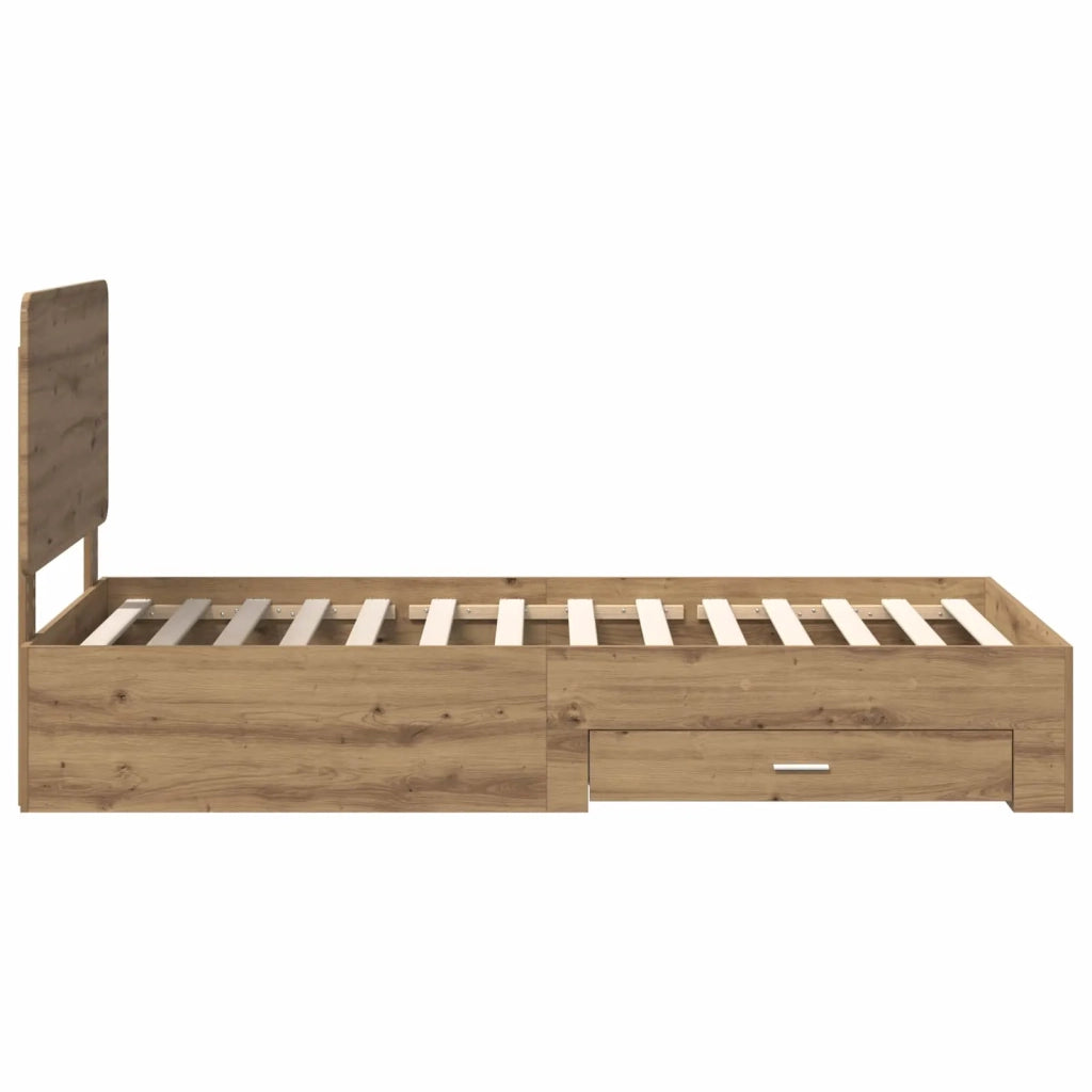 Letto singolo | Letto per adulti | Struttura del letto con testiera Rovere artigianale 90 x 190 cm