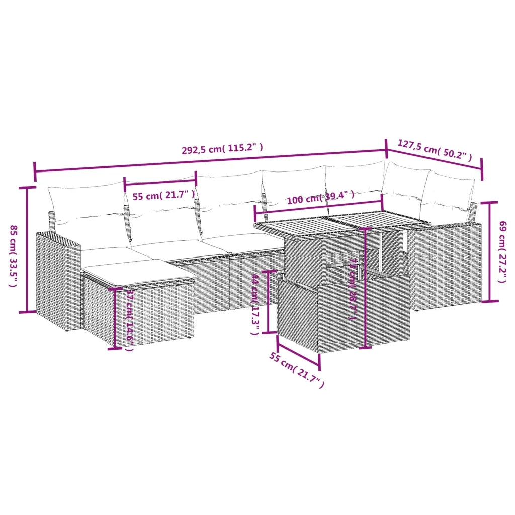 Set Divani da Giardino con Cuscini 8 pz Nero in Polyrattan