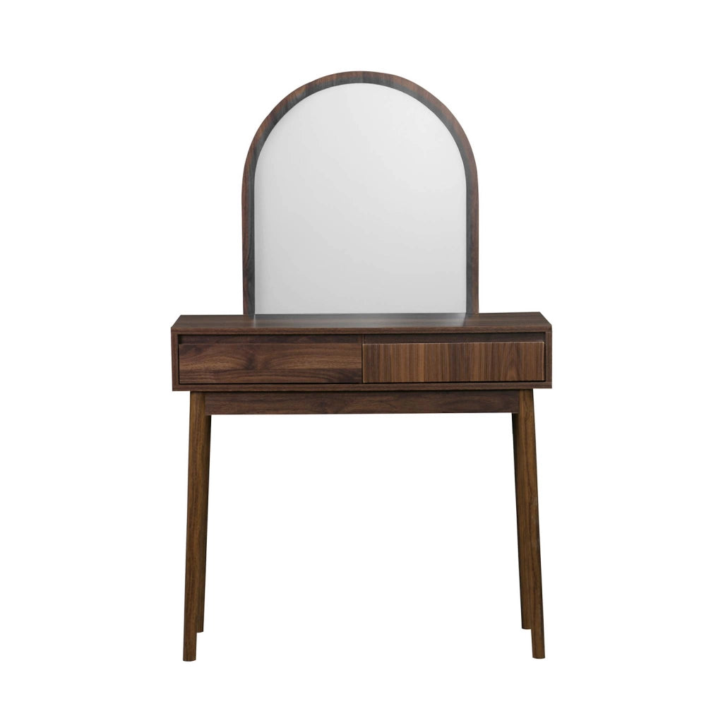 Toeletta trucco decorata in legno con specchio e 2 cassetti, 90cm,