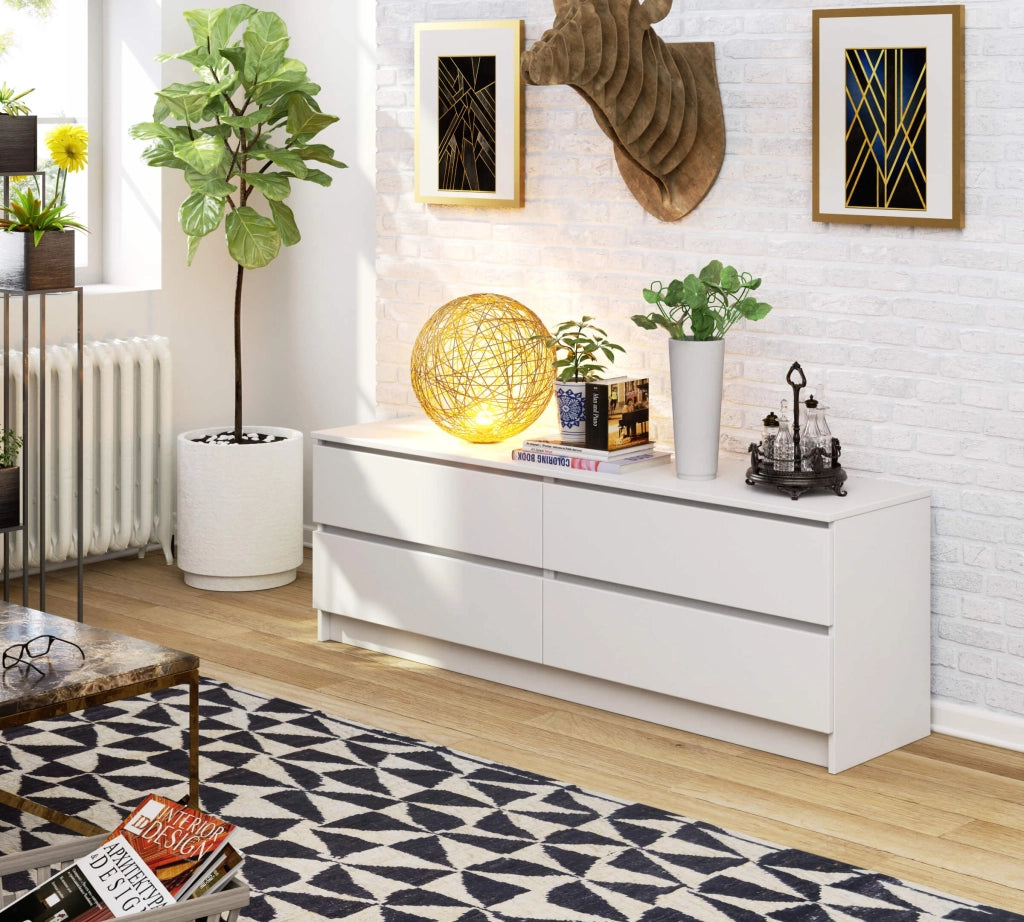 Cassettiera AKORD K160 Bianca 160 cm 4 cassetti 160x40x55 cm Quercia Artigiana