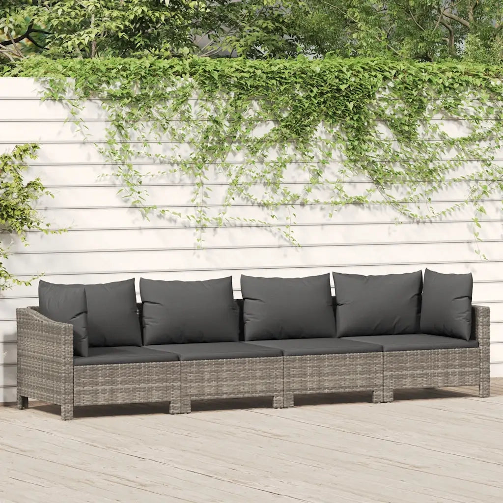 Set da giardino 4 pz | Set Salotto da Giardino con cuscini grigio in polyrattan