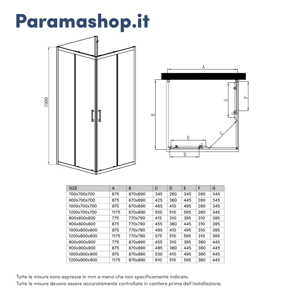Box doccia cromato 3 lati 80x90x80 cm con doppio scorrevole h190 cm e vetro trasparente 6 mm | Tremiti