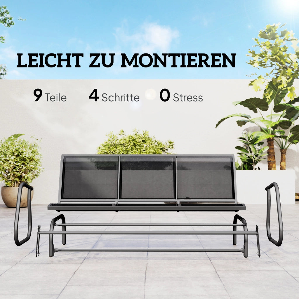 Panchina a dondolo a 3 posti; meccanismo a dondolo; capacità 300 kg; 147 x 70 x 85 cm; Grigio scuro