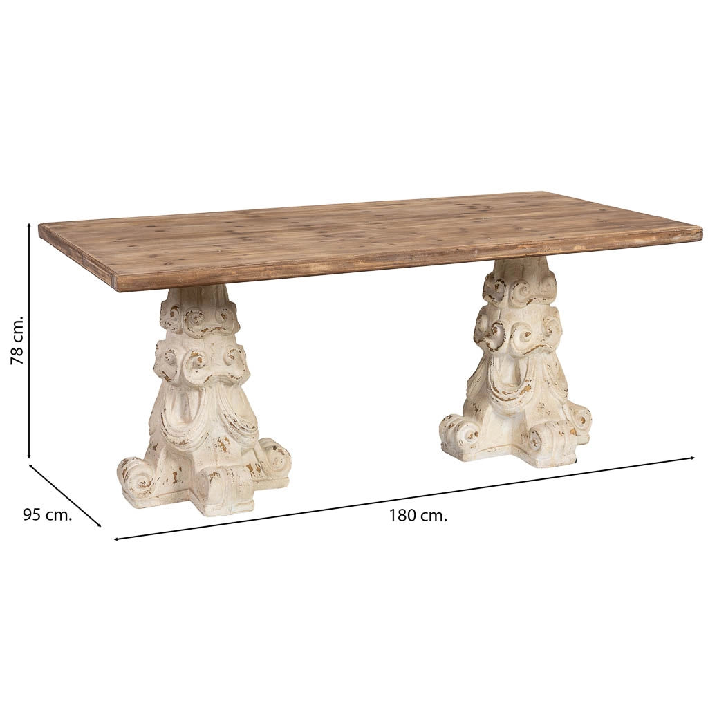 Tavolino da caffè in legno e magnesio marrone e bianco 180x95x78h cm