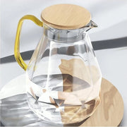 Caraffa in vetro di 2 litri con disegno a diamante e coperchio in bambù - caraffa decorativa per soggiorno - alta resistenza - resistente al calore e alla pressione