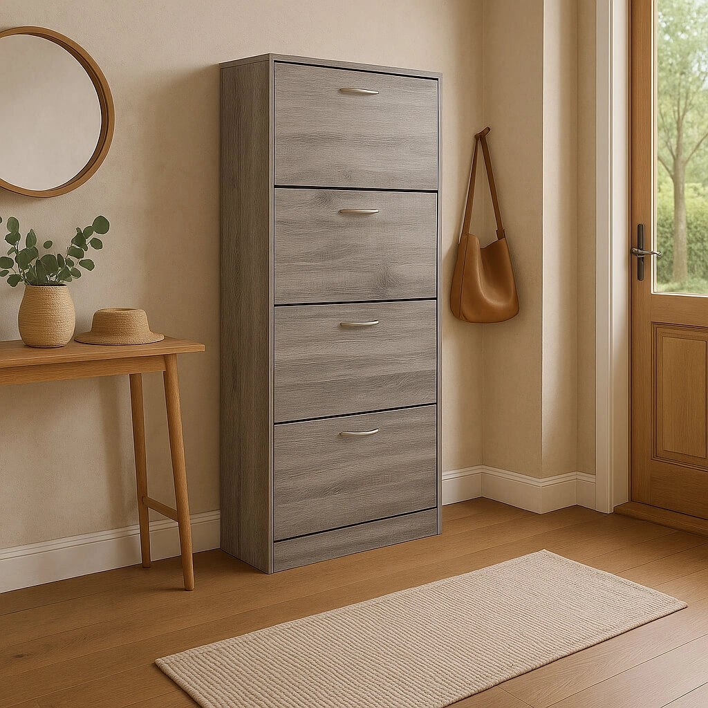 Scarpiera Salvaspazio 4 Ante a Ribalta 60x24x150h cm Legno Rovere Grigio - Mobile Ingresso LOLA