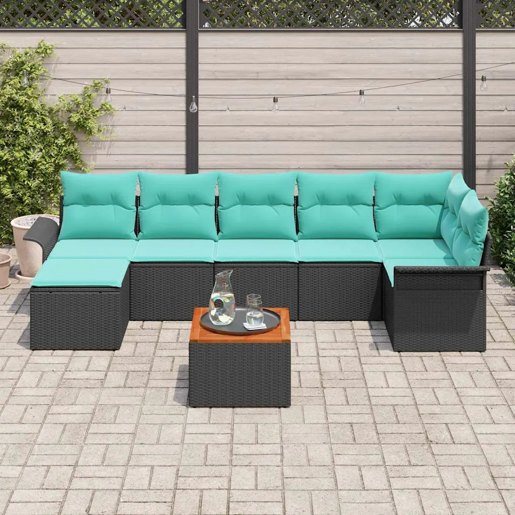 Set Divano da Giardino con cuscino 8 pcs Nero polyrattan 3347361