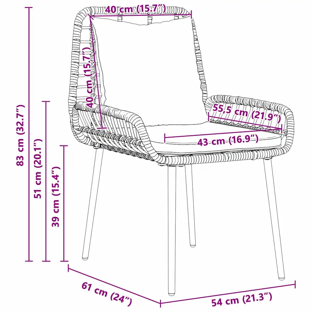 Set da Pranzo per Giardino 3 pcs Nero e antracite polyrattan 42010358
