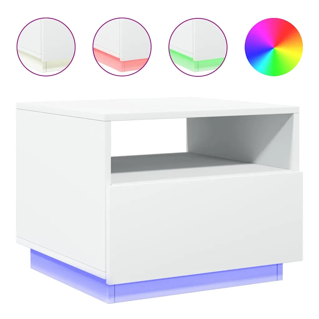 Tavolino da Soggiorno con Luci LED Bianco 50x49x40 cm 839826