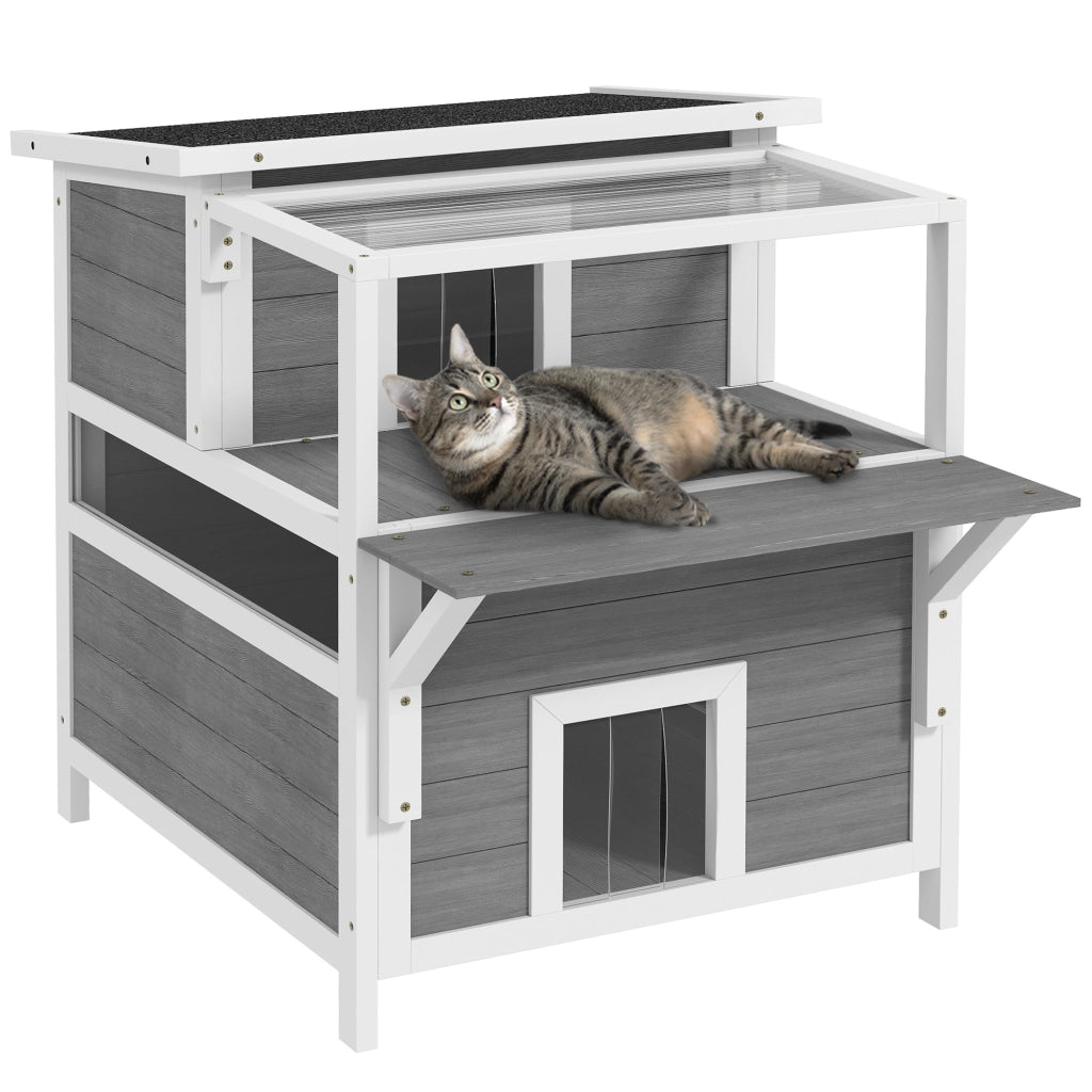 Casetta per gatti 2 livelli con balcone ¨C Minimal ¨C grigio chiaro