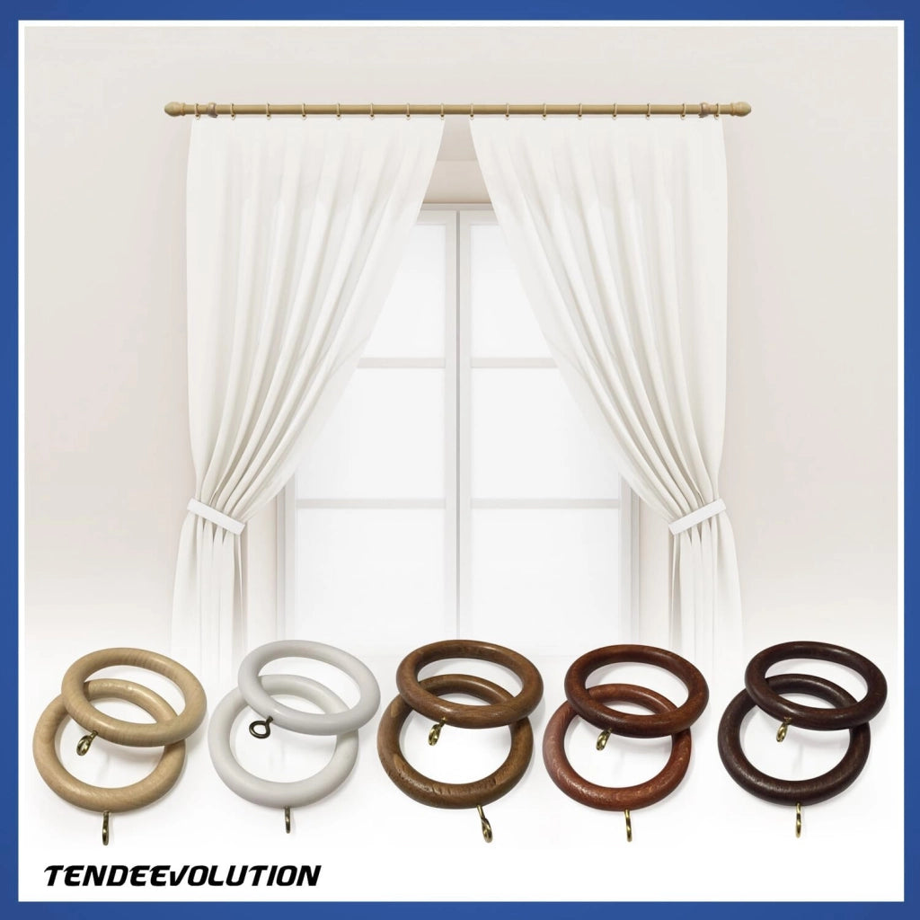 Set di 10 Anelli in Legno Colore Olmo per Bastoni di Tenda in Legno, Diametro 35mm - Robusti ed Eleganti