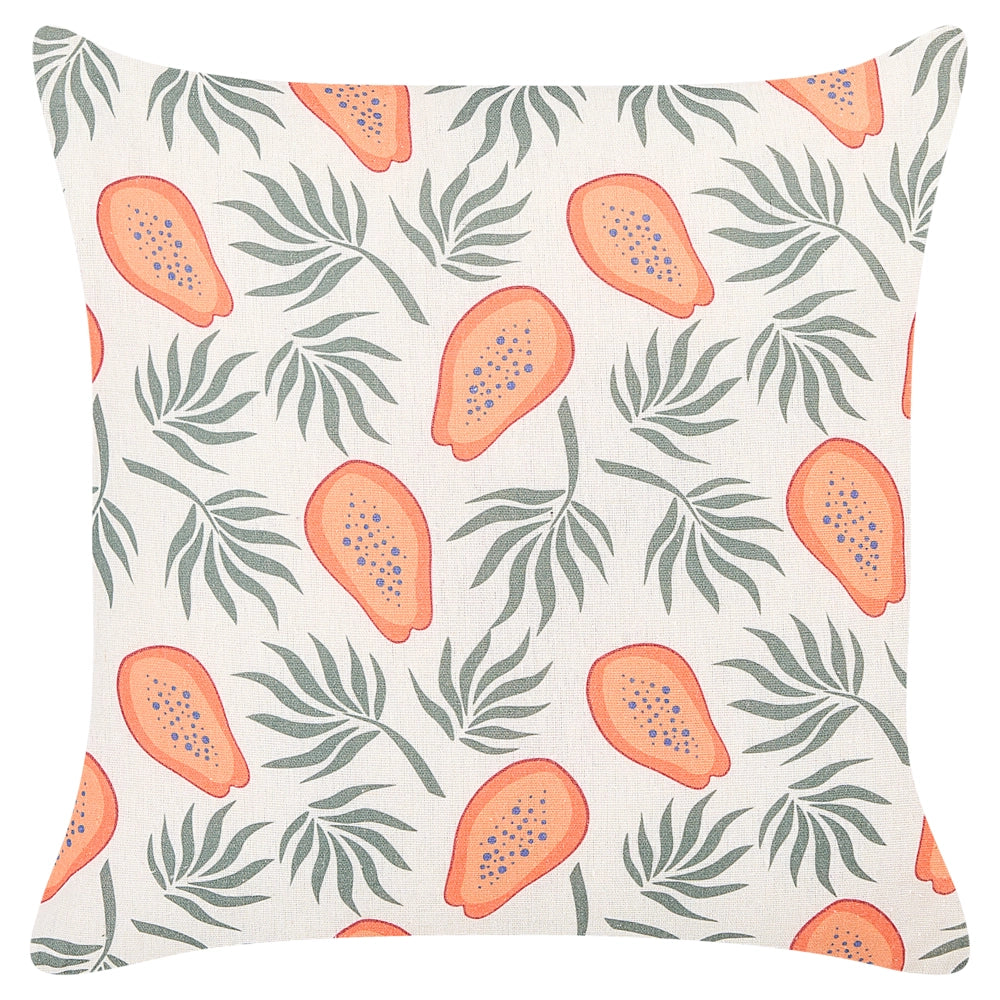 Set di 2 cuscini bianco arancione e verde 45 x 45 cm motivo papaya frutta esotica soggiorno camera da letto