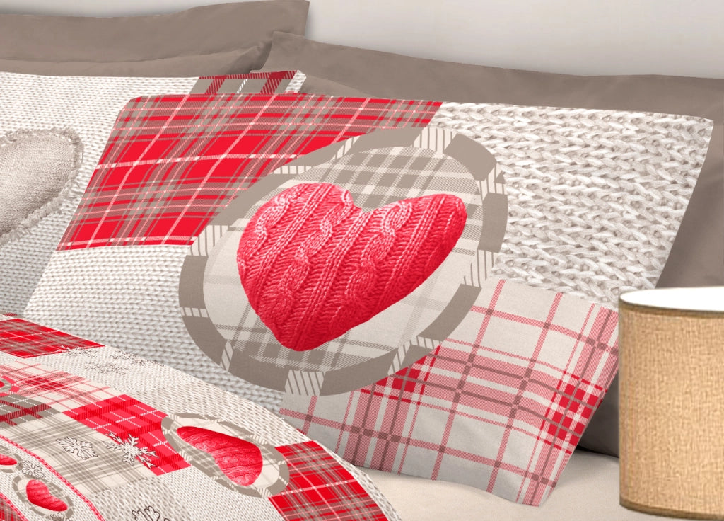 Completo Lenzuola Linea Pensieri Delicati 100% Cotone Disegno Love Mountain - Matrimoniale - Rosso