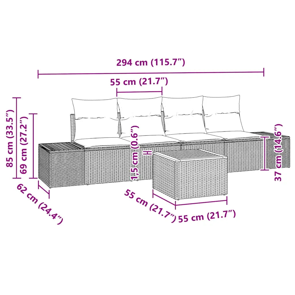 Set Divano da Giardino con cuscino 5 pz | Set Salotto da Giardino Grigio polyrattan