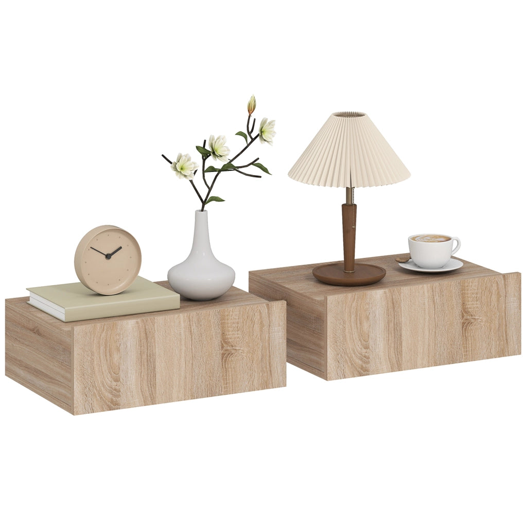 Comodino da Parete Sospeso ¨C Xylo ¨C 2 Pezzi con Cassetto Rovere 40x30x15cm