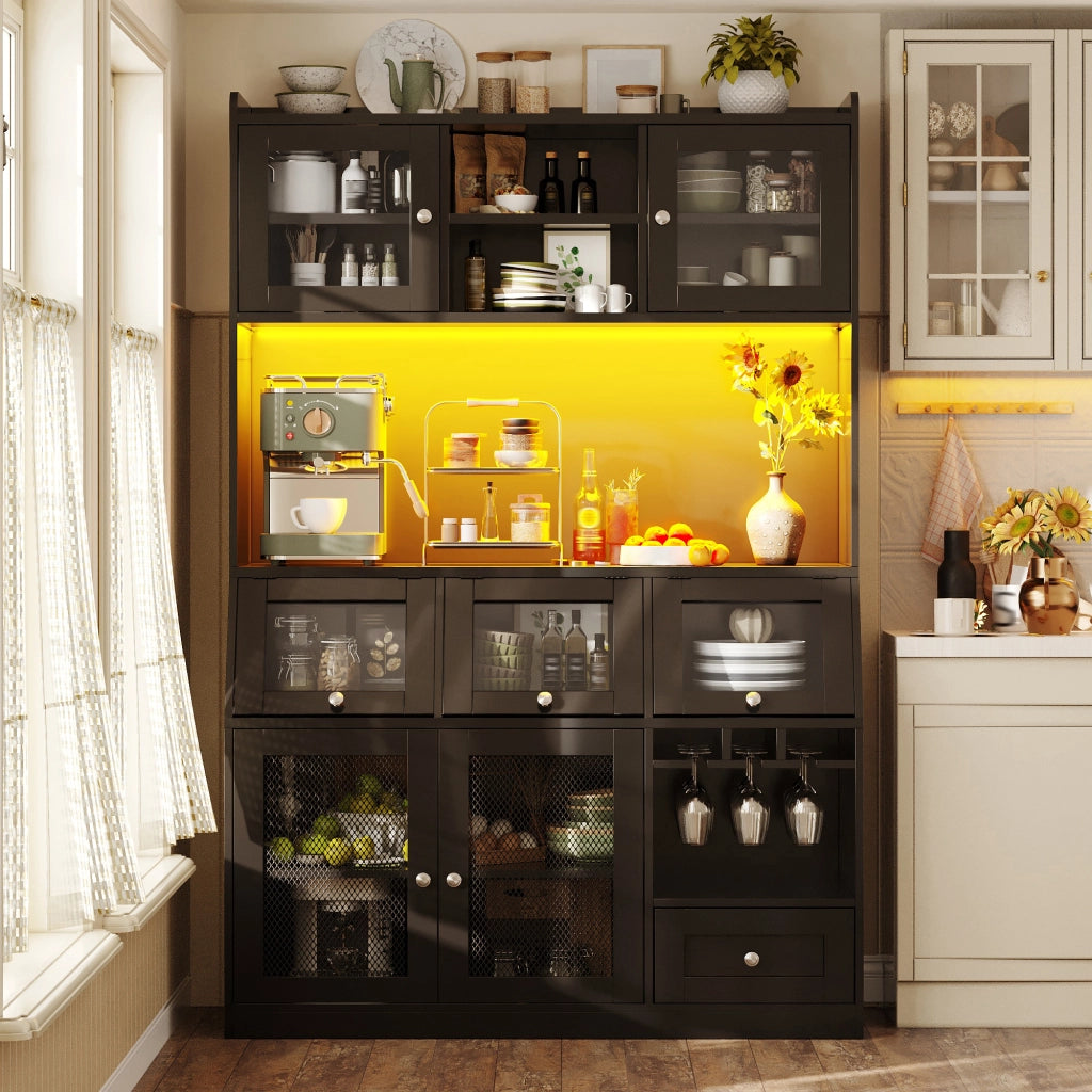 MOBILE DA CUCINA 120x40x181,7 cm Nero in MDF con USB e LED