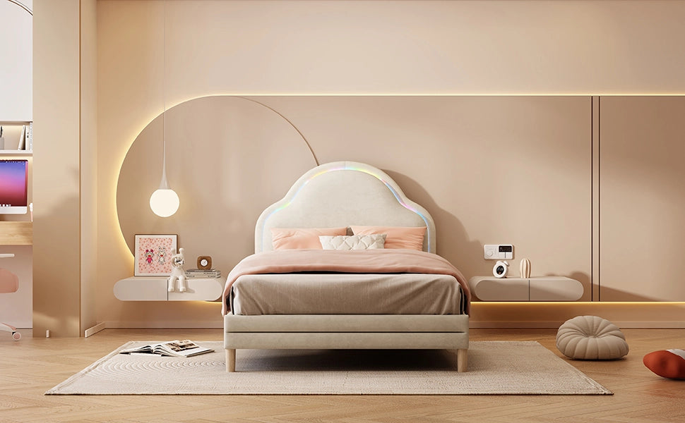 letto imbottito velluto beige 90x200 cm