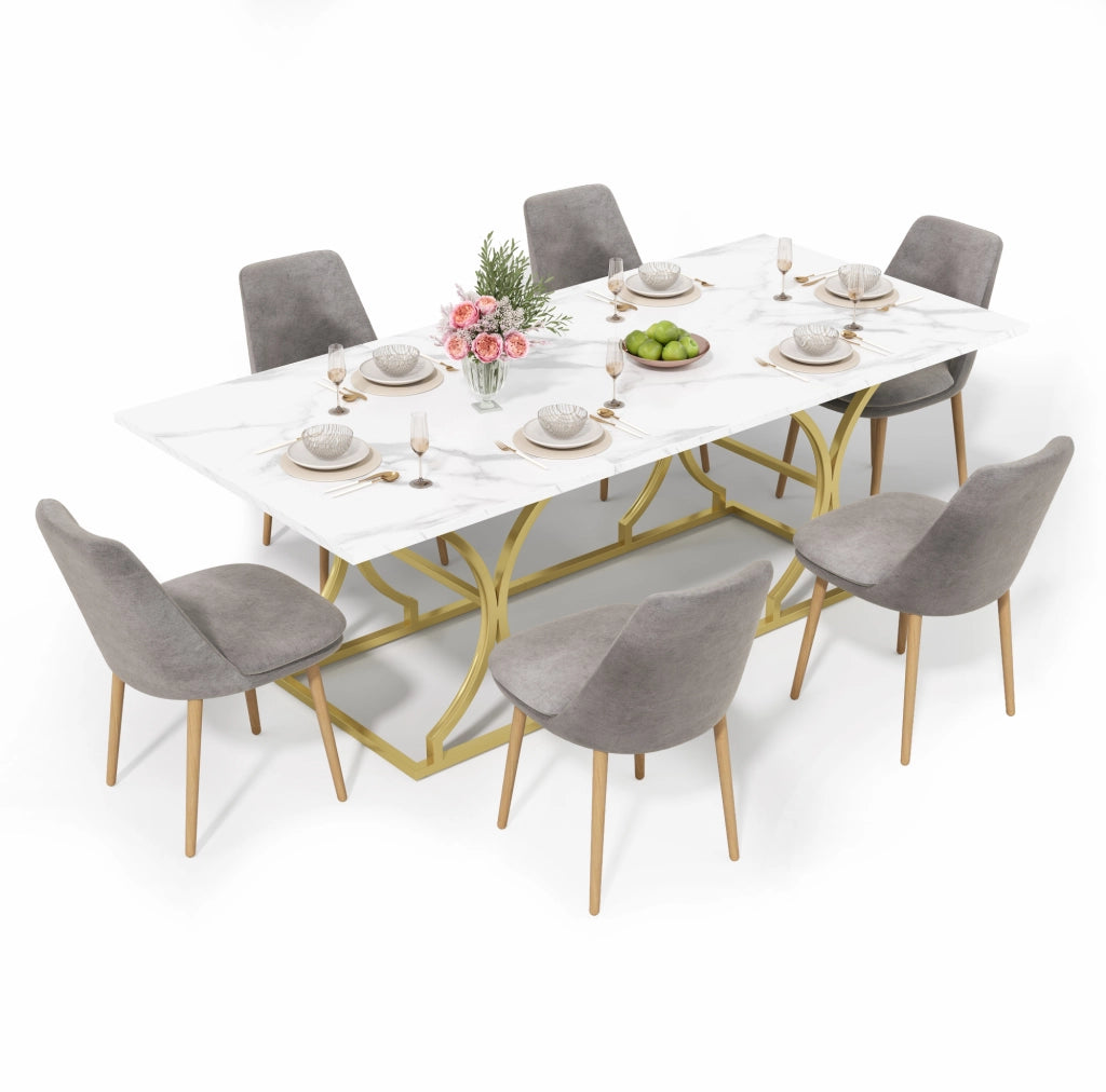 Tavolo da pranzo 200x80x76 cm; effetto marmo; resistente ad acqua e graffi; MDF; bianco oro