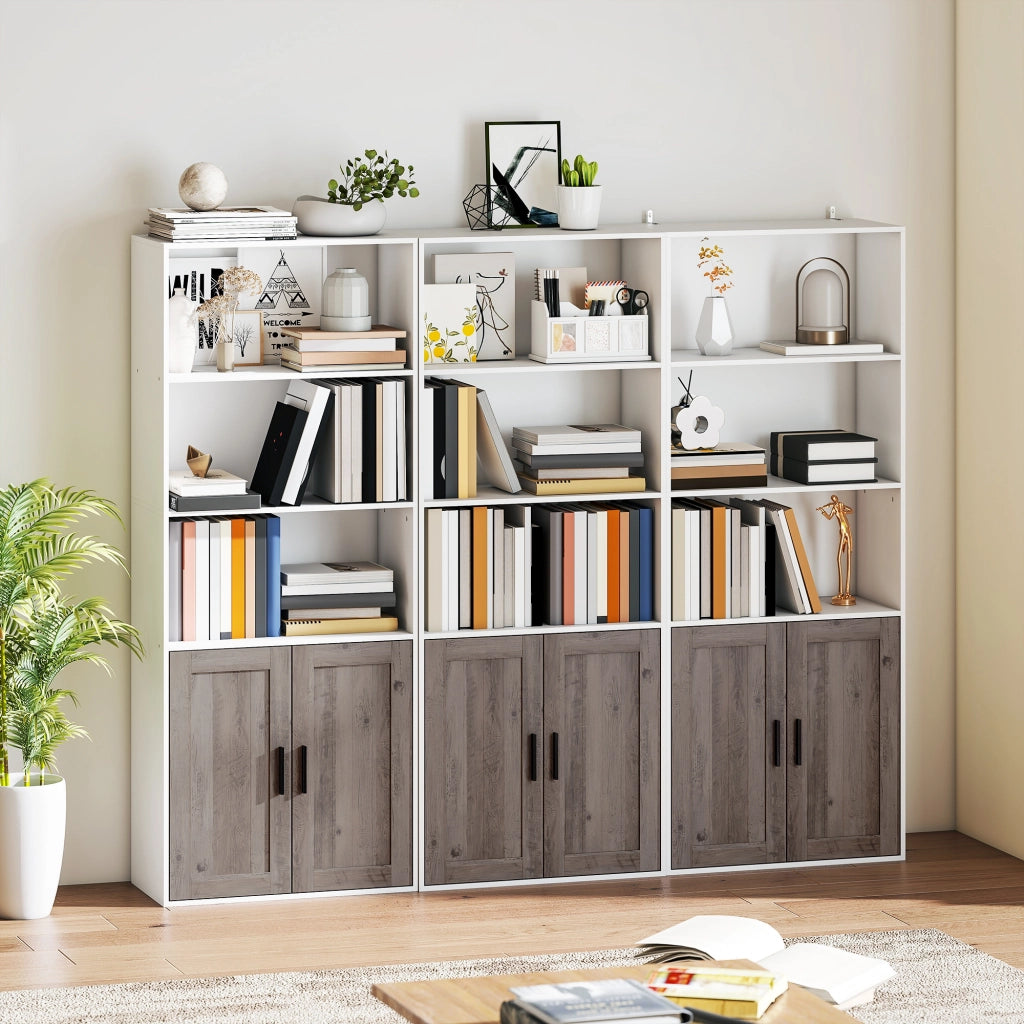Libreria con Ante e Scaffale Aperto ¨C zephmum ¨C 60x30x149,5 cm Bianco e Marrone