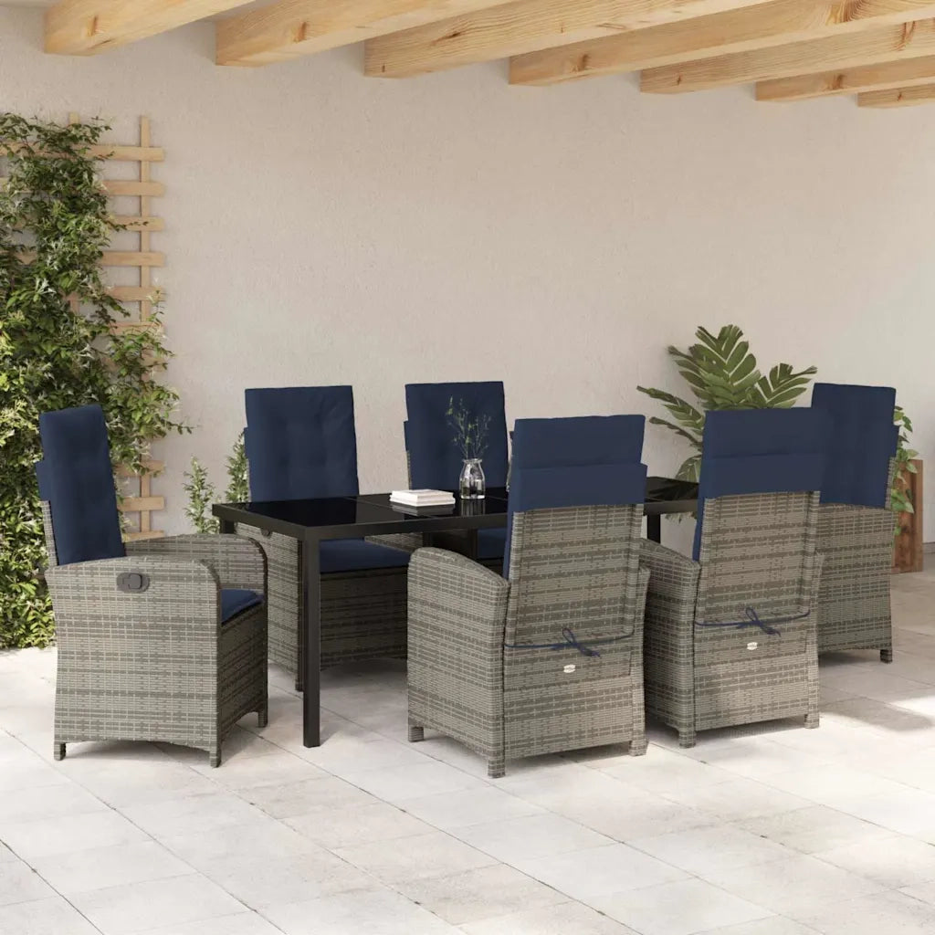 Set da Pranzo per Giardino con cuscino 7 pcs Grigio polyrattan 3380356