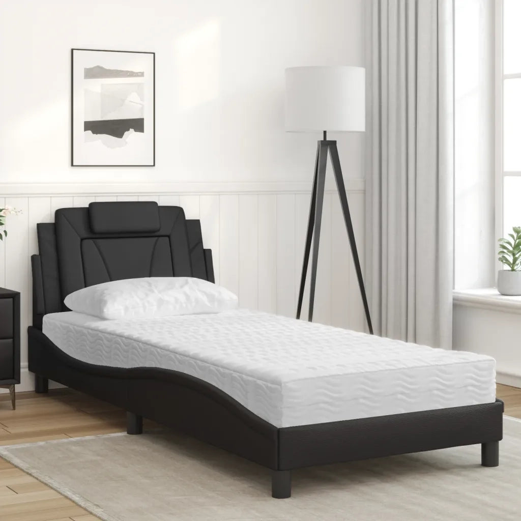 Letto singolo | Letto per adulti | Letto Viana con Materasso Nero 90x190 cm in Similpelle