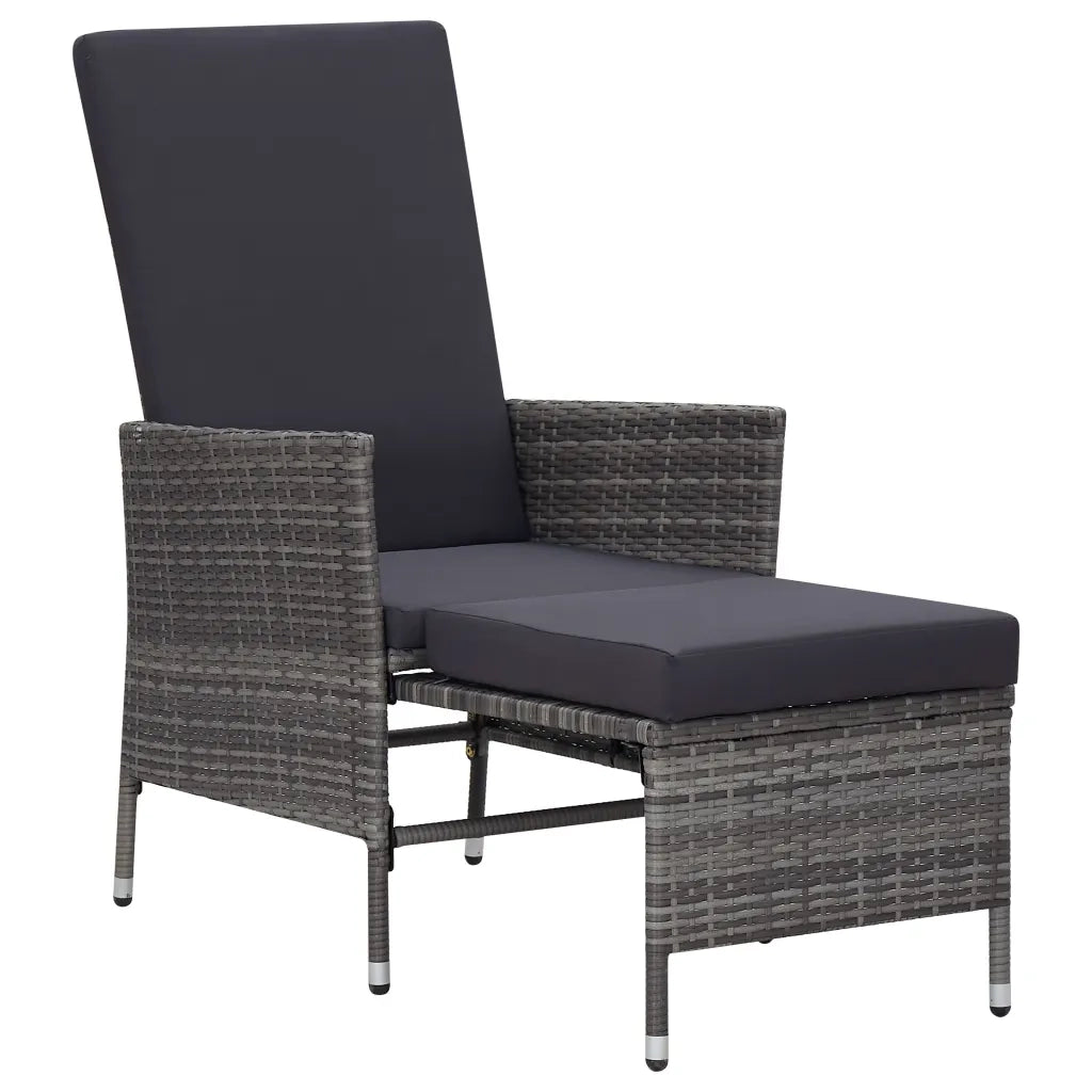 Sedia da Giardino | Sedie da Esterno Reclinabile con Cuscino in Polyrattan Grigio