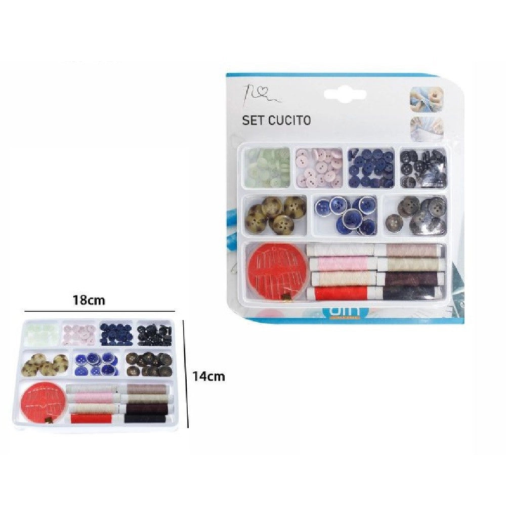 Trade Shop - Set Cucito Sartoria Sarto Bottoni Colorati Cotone Aghi Cucire 18 X 14 Cm 58356 -