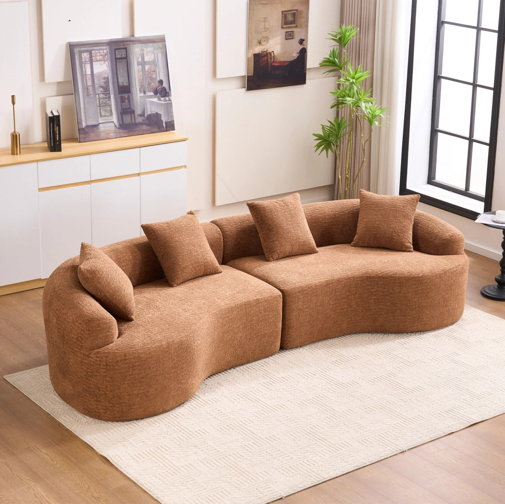 Divano curvo modulare 4 posti in chenille color caramello