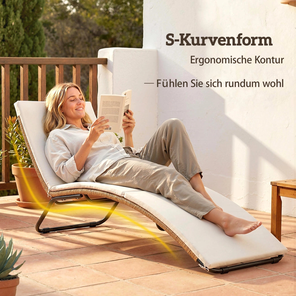 Lettino da giardino in polyrattan a forma di S con cuscino ¨C Minimal ¨C Grigio